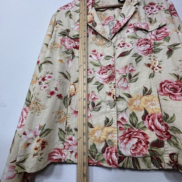 White Stag Floral Jacket Blazer Size XL Linen Blend Pockets Chic Roses Summer - Picture 7 of 11